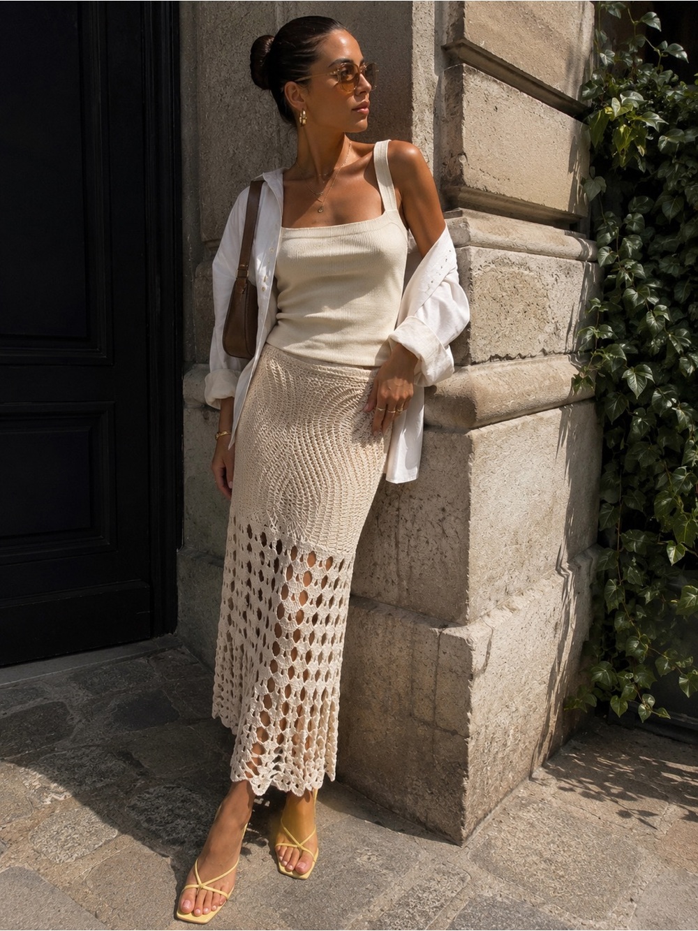 Sfera Cream Crochet Fringed Boho Midi Skirt - NWOT